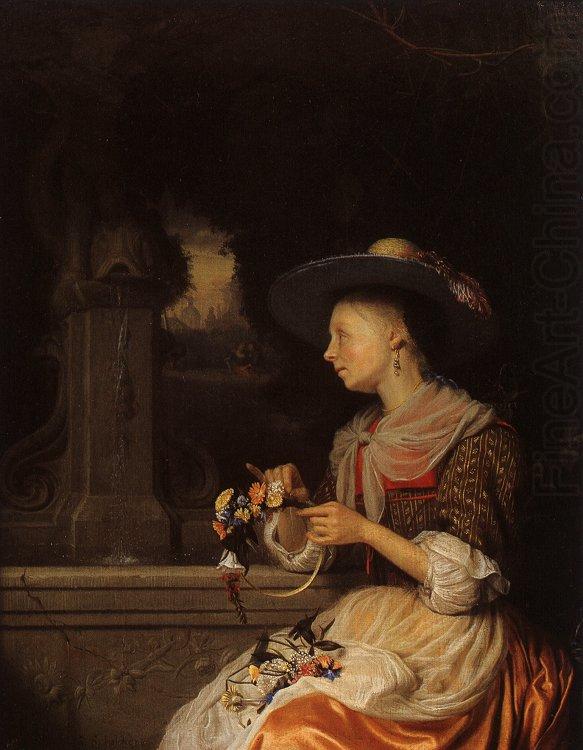 Godfried Schalcken Young Woman Weaving a Garland china oil painting image